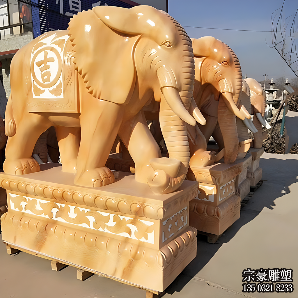 晚霞紅吉祥大象看門動物石雕 晚霞紅吉祥大象看門動物石雕