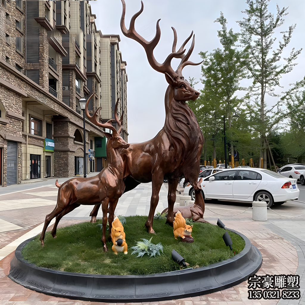 銅雕鹿小區(qū)景觀動物雕塑