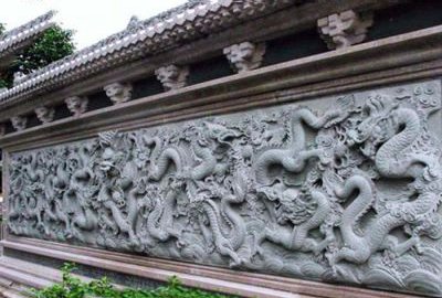 古建院落大理石九龍壁石雕屏風、南墻