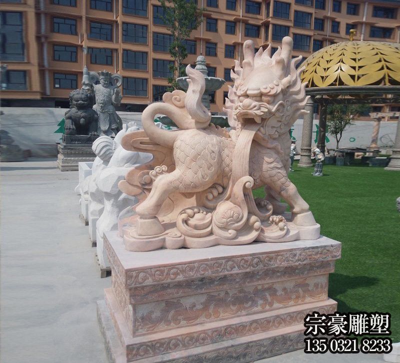 校園創(chuàng)意石雕晚霞紅麒麟雕塑 校園創(chuàng)意石雕晚霞紅麒麟雕塑