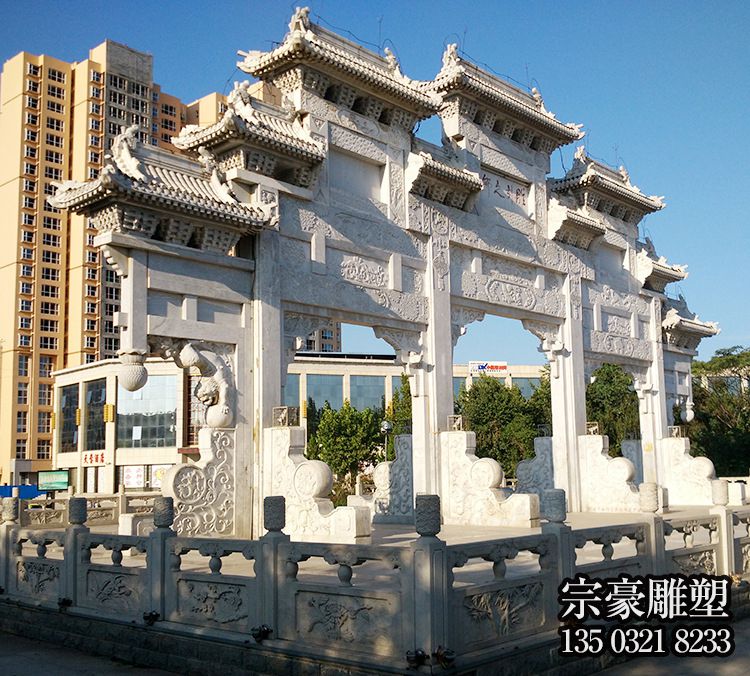 城市小區山門浮雕工藝石雕牌坊 城市小區山門浮雕工藝石雕牌坊