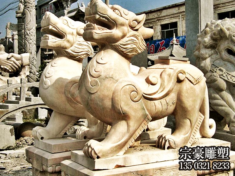 庭院寺廟大理石石雕神獸貔貅雕塑 庭院寺廟大理石石雕神獸貔貅雕塑