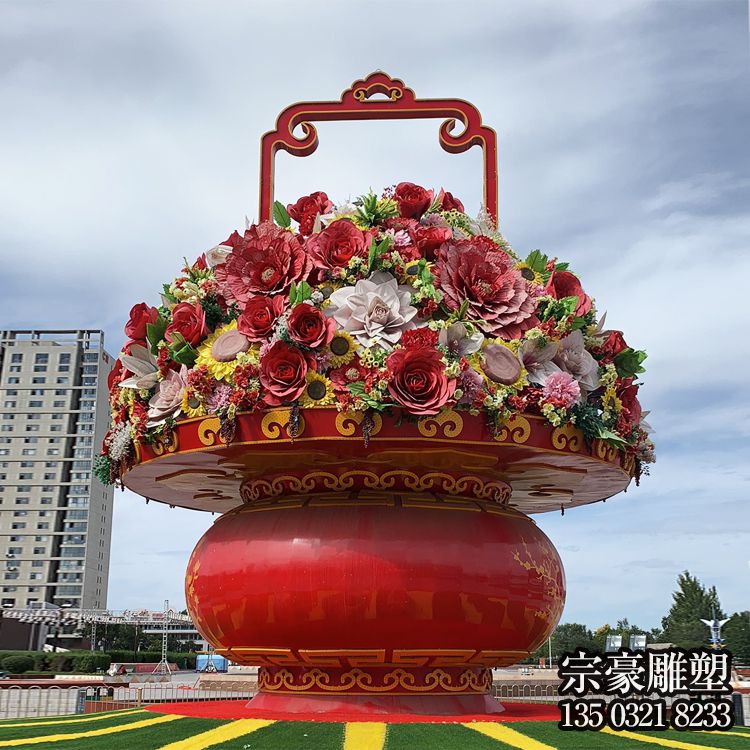 玻璃鋼大花籃，國慶節(jié)日慶典花籃雕塑
