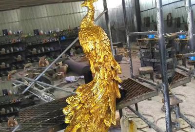 噴金孔雀不銹鋼仿真動物雕塑